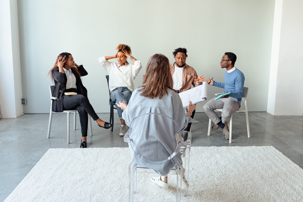 Group therapy session at drug and alcohol rehab in Cornwall or near Cornwall