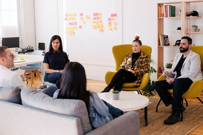 Group therapy session in progress at an alcohol and drug rehabilitation centre in Buckinghamshire