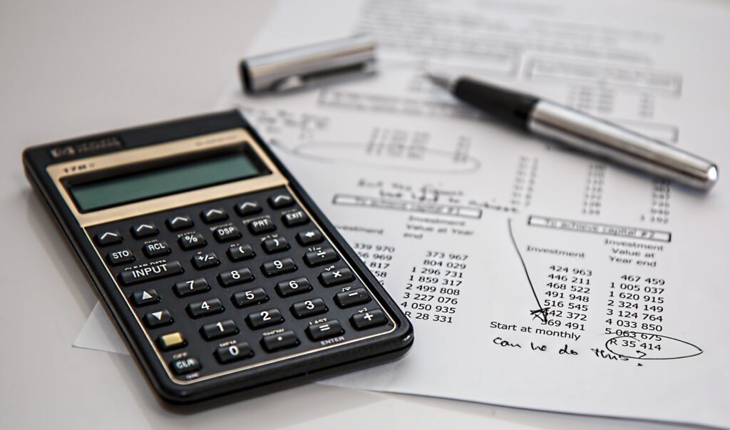calculator and bills