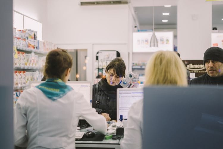 A pharmacy counter supplying substance abuse harm reduction needles
