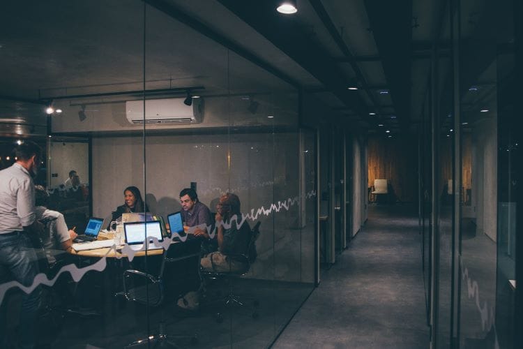 A modern office with glass walls