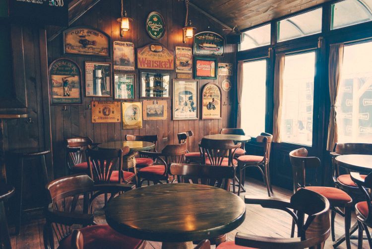 A pub with artwork on the walls