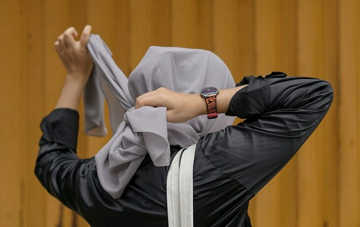 A Muslim in headscarf