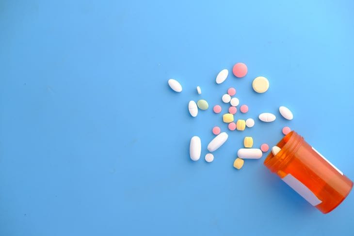 Diazepam pills spilling out of a bottle
