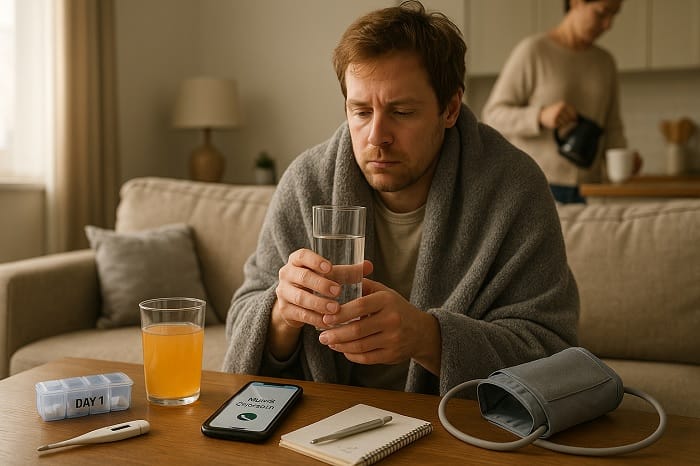 A man safely undergoing an alcohol detox from his own home, paying for this privately