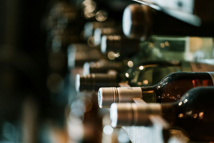 Wine bottles stacked